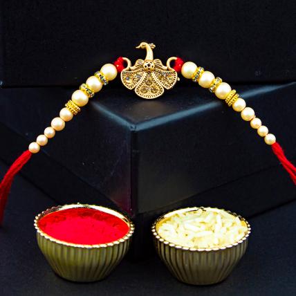 Golden Peacock Pearl Rakhi