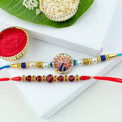 Peacock & Pearl Rakhi Set