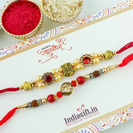 Rudraksh OM Pearl Rakhi Set