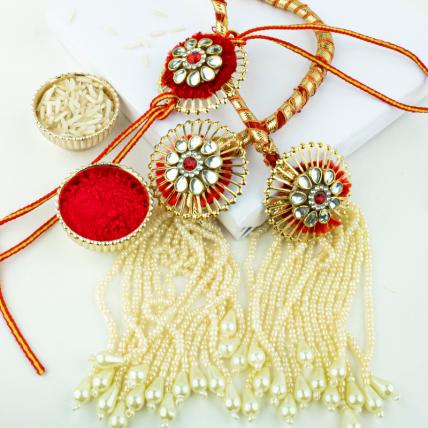 Stone Rakhi and Lumba Set