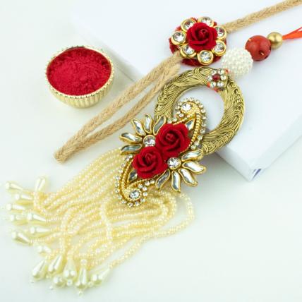 Pearl and Flower Rakhi Lumba Combo