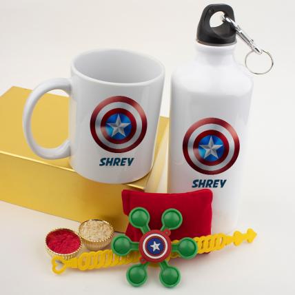 Captain America Sipper and Mug Rakhi Combo