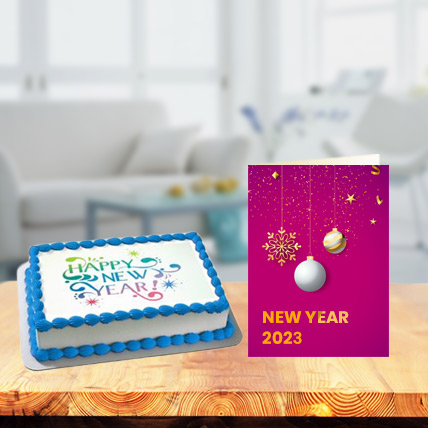 New Year Photo Cake with New Year Greeting Card