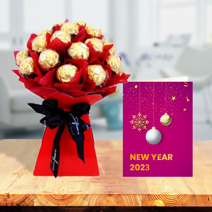 Ferrero Rocher Bouquet with New Year Greeting Card