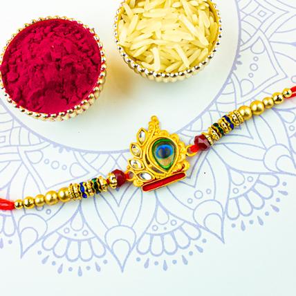 Golden Peacock Pearl Rakhi