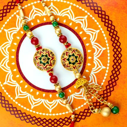 Colourful Golden Rakhi Loomba Set