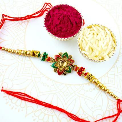 Colourful Floral petals Kundan Rakhi