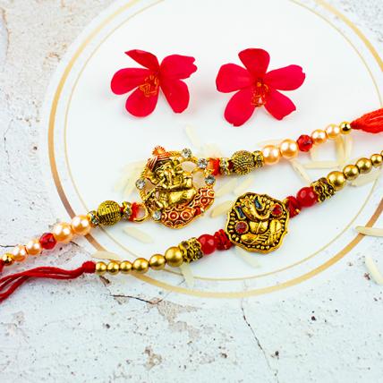 Beautiful Golden Ganesha Rakhi Combo