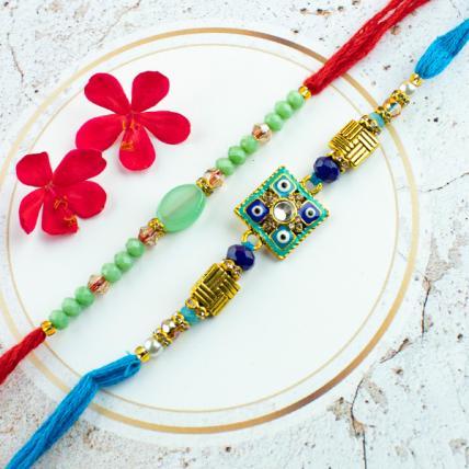 Colourful OM Leaf Rakhi Set