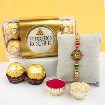Flowery Rakhi with 16pc Ferrero Rocher