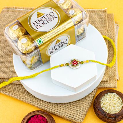 Beautiful Kundan Rakhi with 16pc Ferrero Rocher