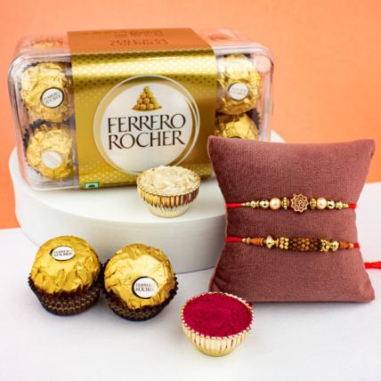 Om and Beads Rakhi With 16pc Ferrero Rocher