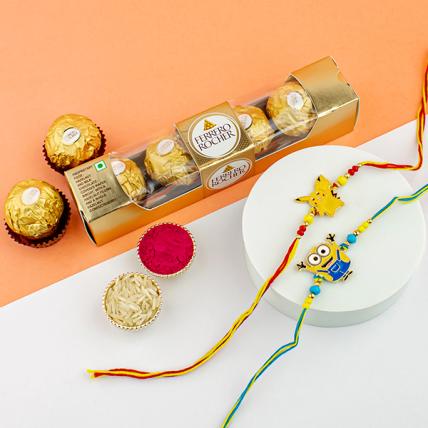 Pikachu & Minion Rakhi with Ferrero Rocher