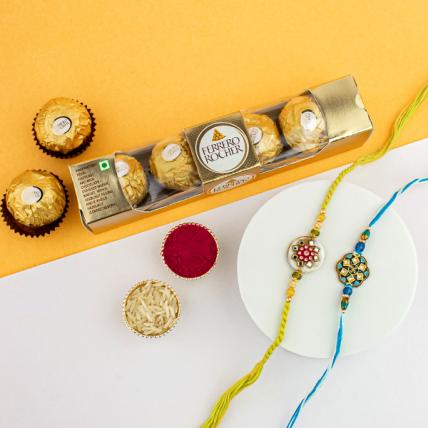 Beautiful Kundan Rakhi Set with Ferrero Rocher