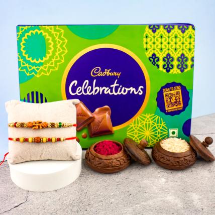 Swastik & Beads Rakhi with Cadbury Celebration Pack