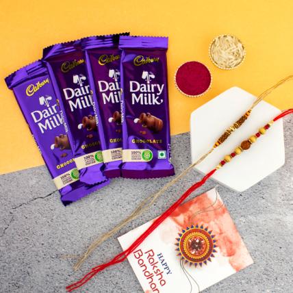 Rudraksha Rakhi & Beads Rakhi with Dairy Milk Chocolates