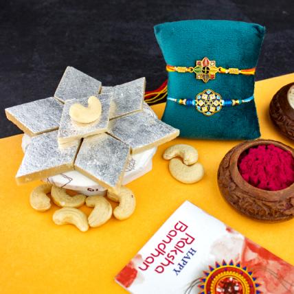 Swastika Rakhi with Kaju Katli