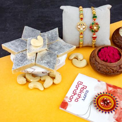 Beautiful Rakhi Set and Kaju Katli