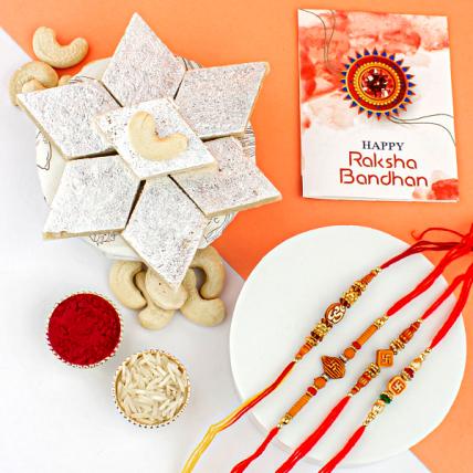 Set of 4 Fancy Rakhis with Sweet Hamper