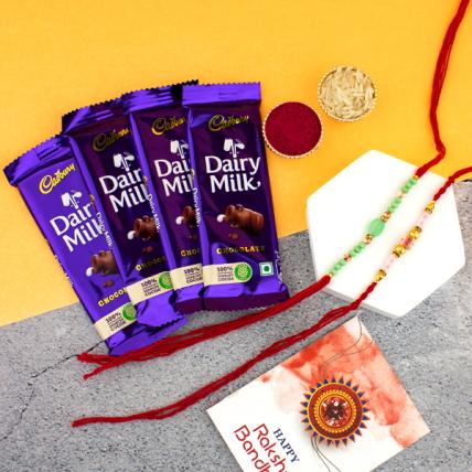 Pearl Rakhi Set With Dairy Milk