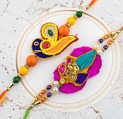 Colourful Peacock Rakhi Set