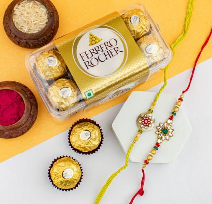 Kundan Rakhi and 16 pc Ferrero Rocher