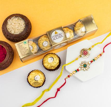 Kundan Rakhi Set with ferrero rocher