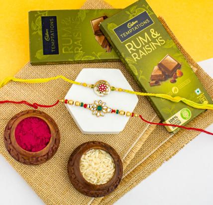 Kundan Rakhi Combo with Temptation Chocolates