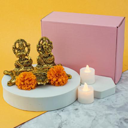 Beautiful Lakshmi Ganesh Idol With LED Diya Set