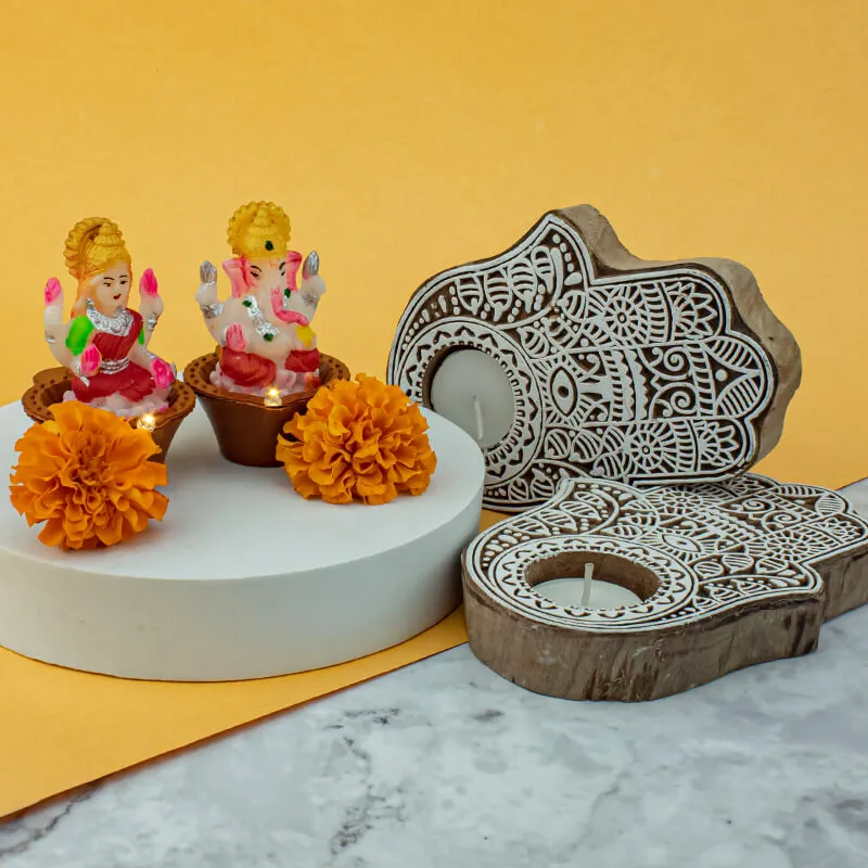 Lakshmi-Ganesh Diwali With Hand Diya