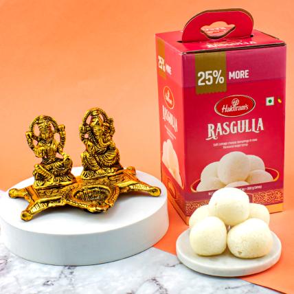 Gold-Plated Lakshmi Ganesh Diya Chowki With-Sweet
