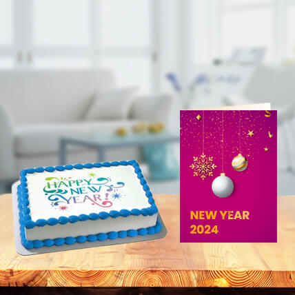 New Year Photo Cake with New Year Greeting Card