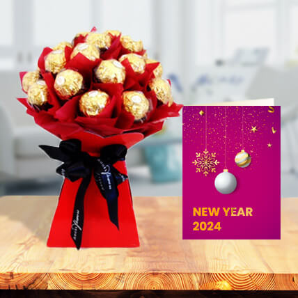 Ferrero Rocher Bouquet with New Year Greeting Card