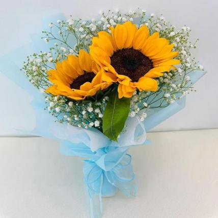 Sunflower Bouquet In Blue Tissue