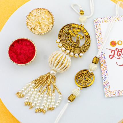 Golden Paisley with Pearl Rakhi Loomba Set