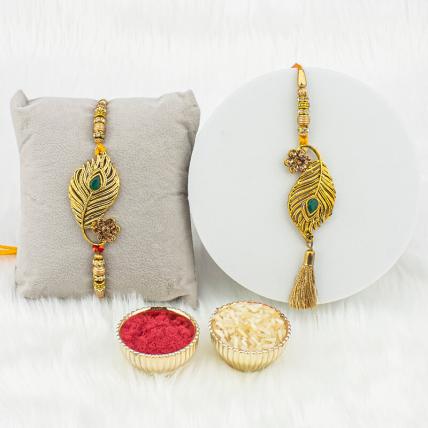 Golden Beads Lumba Rakhi Set