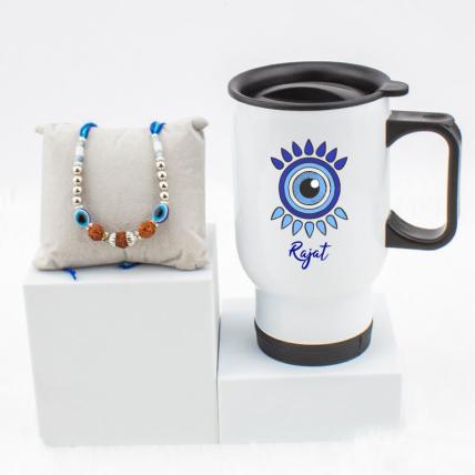 Rudraksh evil eye Rakhi with Travel Sipper