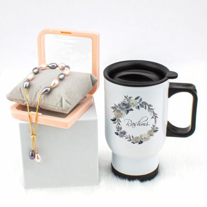 Grey and pink bracelet with Travel Sipper