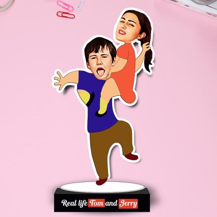 Real Life Tom and Jerry Personalized Sibling Caricature: Funny Rakhi Gift
