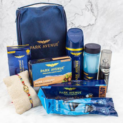 Ornamental Kundan Rakhi and park avenue essential grooming kit