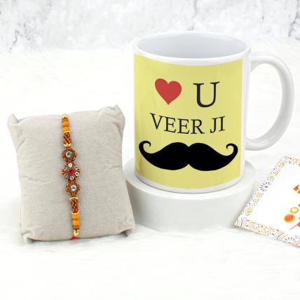 Beautiful Beads Rakhi with Veerji Mug