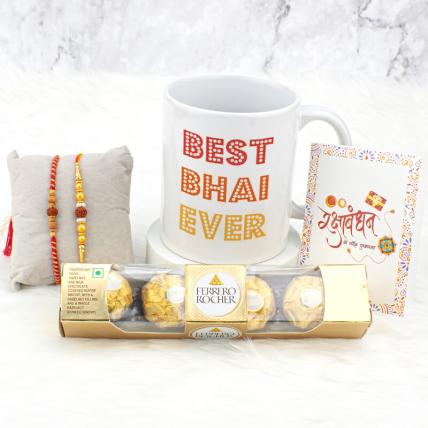 Best Bhai Ever Mug with Rakhi & Ferrero Rocher