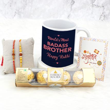 Badass Brother Mug with Rakhi & Ferrero Rocher 