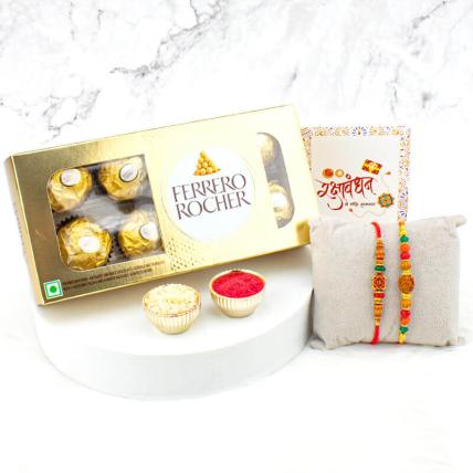 Swastik & Rudraksha Rakhi with Ferrero Rocher