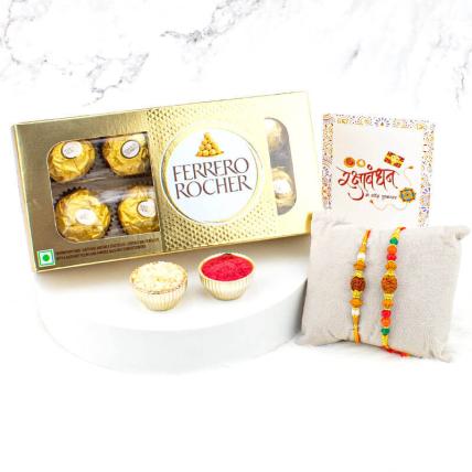 Beautiful Rudraksha Rakhi Set with Ferrero Rocher