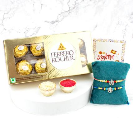 Beautiful Ganesha Rakhi Set with Ferrero Rocher