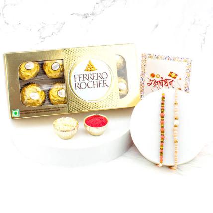 Pearl Rakhi Set with Ferrero Rocher
