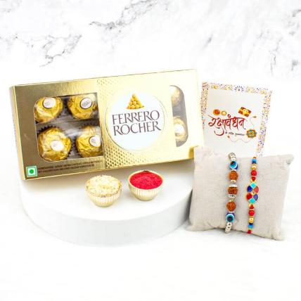 Colorful Rakhi Set with Ferrero Rocher