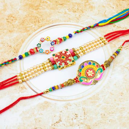 Pearl Rakhi Combo With Multi Color Evil Eye