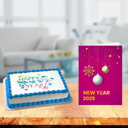 New Year Photo Cake with New Year Greeting Card